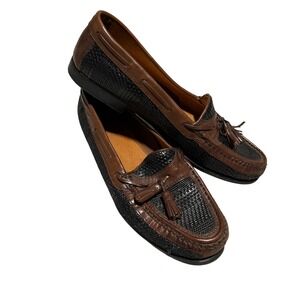 Johnston & Murphy Tassel Loafers Mens 12 M Brown Black Woven Leather Dress Shoes